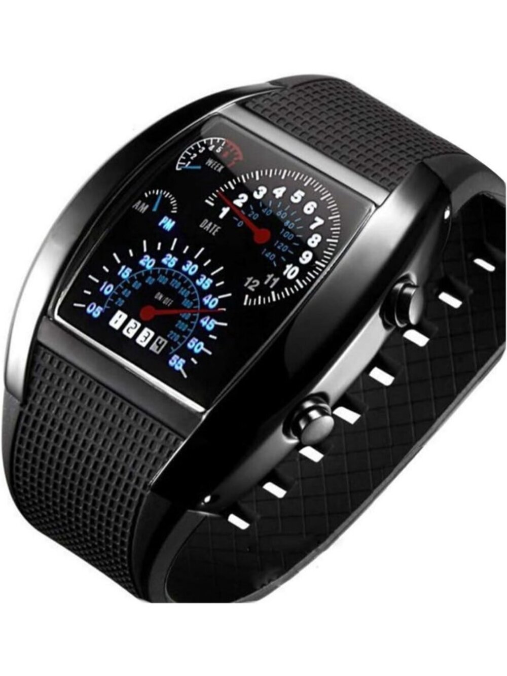 Men's Black Analog Quartz Silicone Triangle Dial Iron Cobra LED Digital Watch